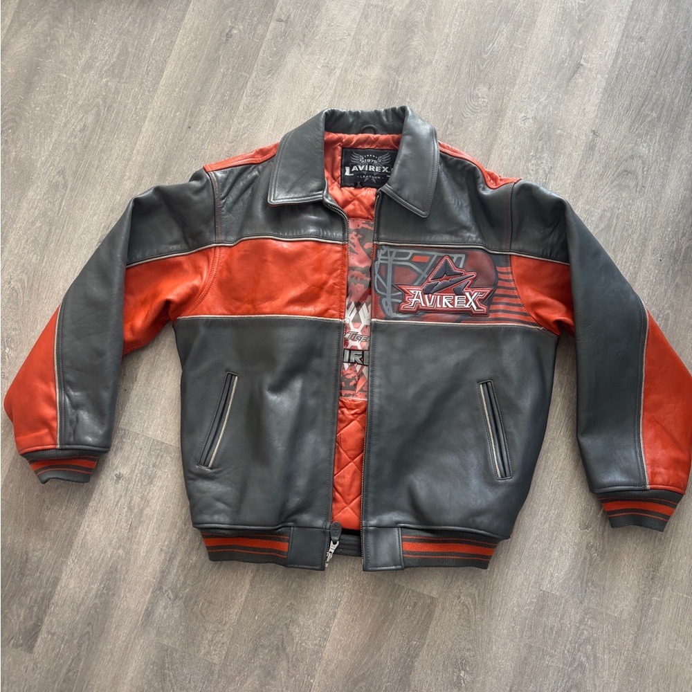 Avirex Grey and Orange Leather Jacket